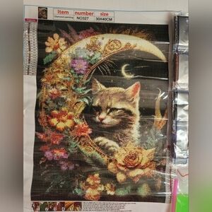 Cat on the Moon Diamond Art Kit 30x40cm Round Drills + Free 20x30 Mystery Kit